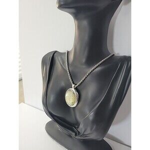 Vintage Silver Tone Round Pendant Necklace Sparkle Statement Necklace